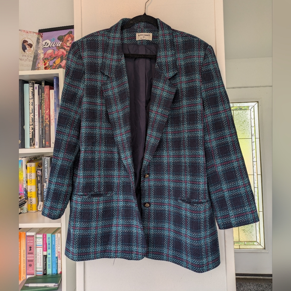Vintage Alfred Dunner Women's Size 16 Wool Blend Plaid Lined Blazer Jacket Suit